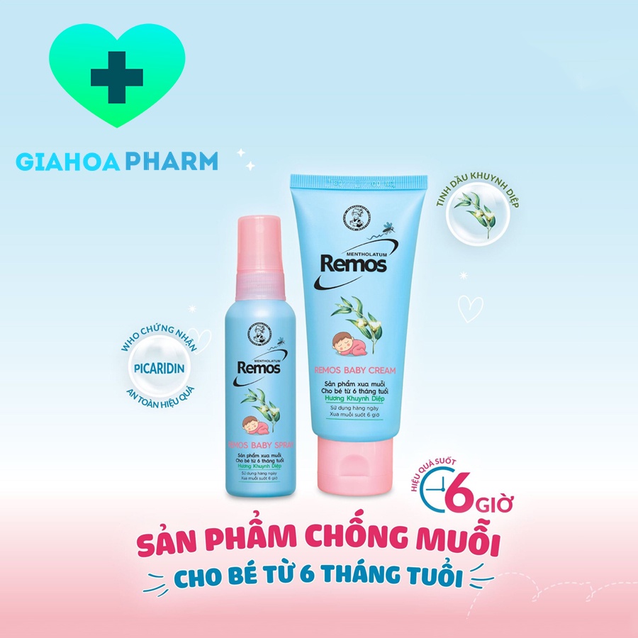 Remos Baby spray 60ml (Hương khuynh diệp) - Xịt / kem xua đuổi, chống muỗi trẻ em, an toàn bé từ 6 tháng tuổi (ROHTO)