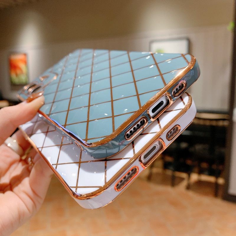 Soft Electroplated Rhombus shape Phone Case For iPhone 11 12 13 Pro Max X XR XS MAX 7 8 Plus Shockproof Bumper Back Cover