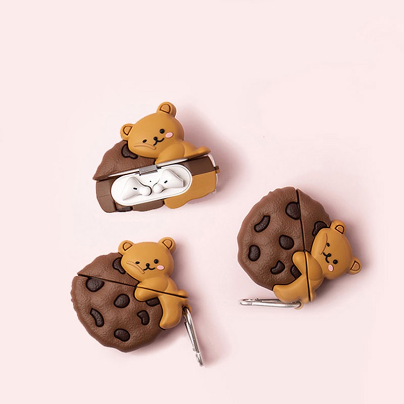 Vỏ bảo vệ hộp sạc tai nghe thích hợp cho Airpods 1 2 3 Pro bằng silicon họa tiết hoạt hình 3D dễ thương kèm móc tiện lợi