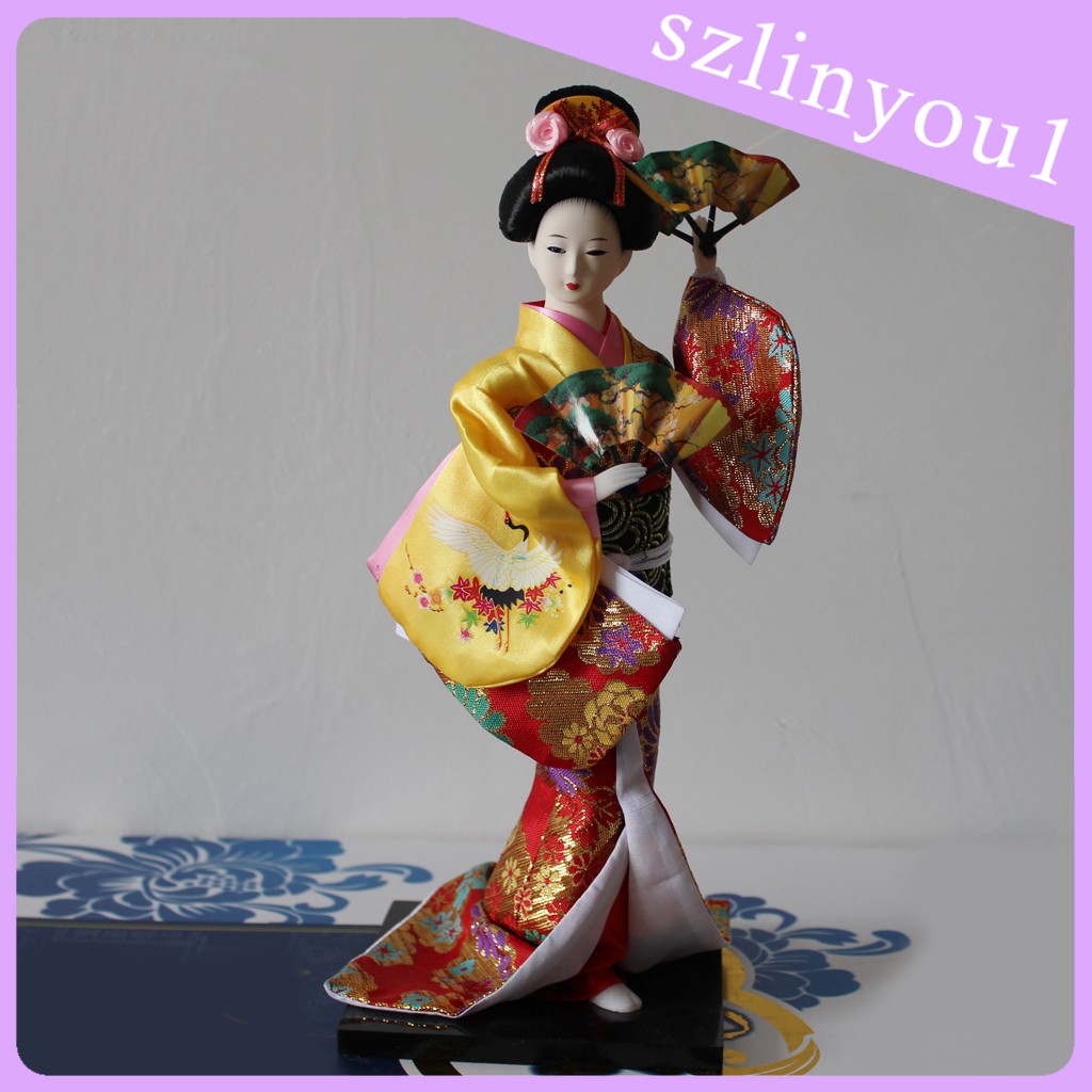 NEW Mô Hình Búp Bê Geisha Mặc Kimono Màu Vàng Cỡ 12inch