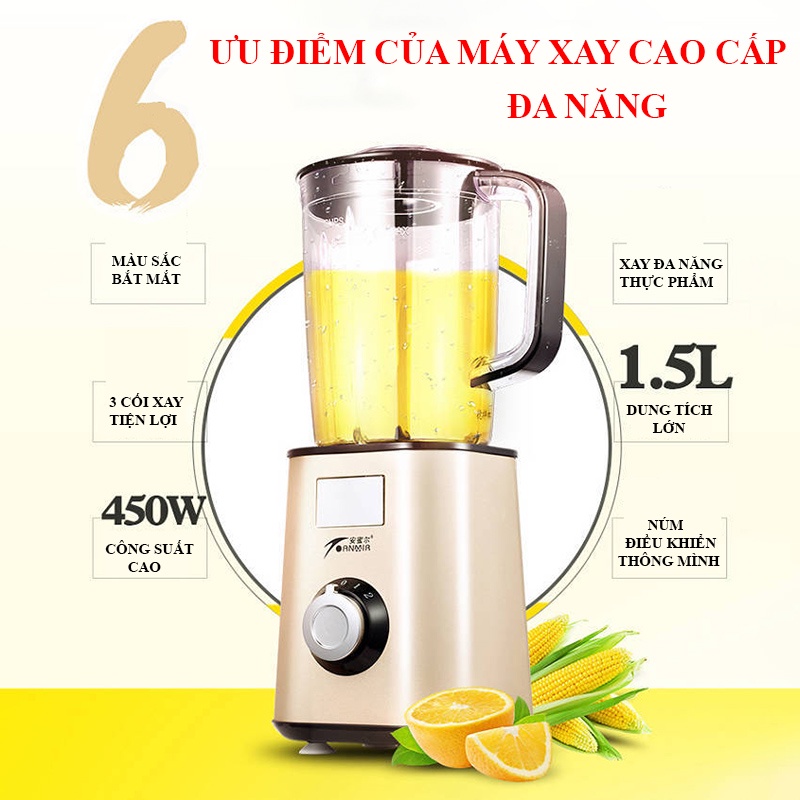 Máy xay sinh tố hoa quả, thực phẩm, máy xay công nghiệp công suất 450w tiết kiệm điện năng, 3 cối lưới lọc, BH 12 tháng