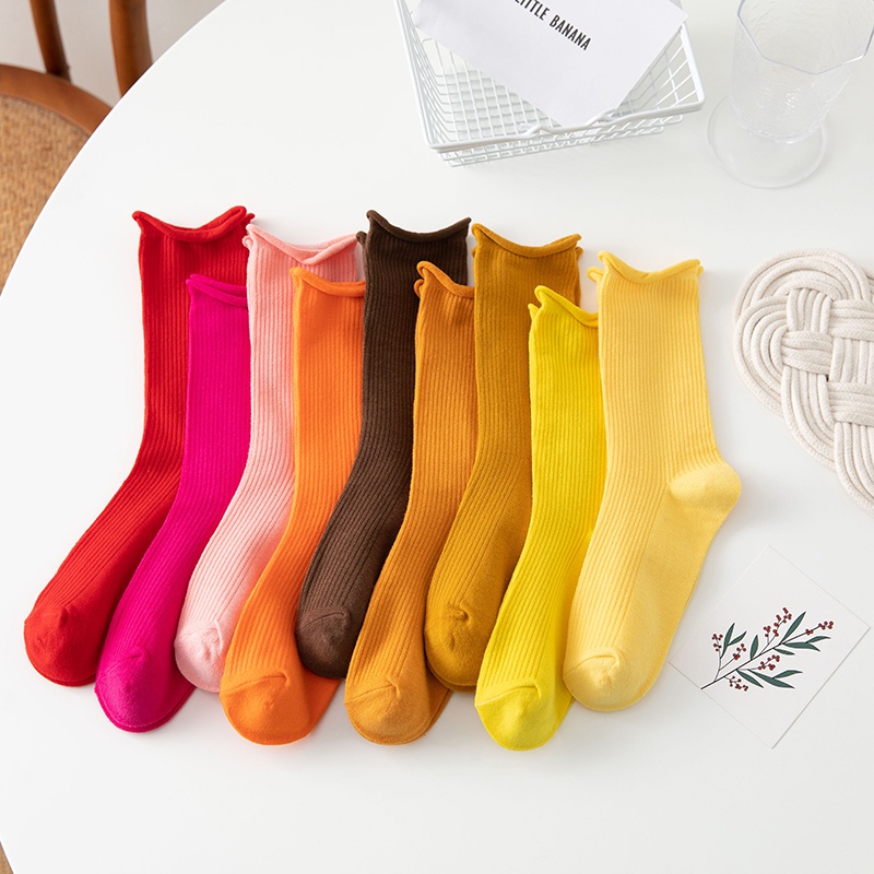 Vớ cotton mềm mại đơn giản màu kẹo ngọt tùy chọn phong cách Hàn Quốc cho nữ