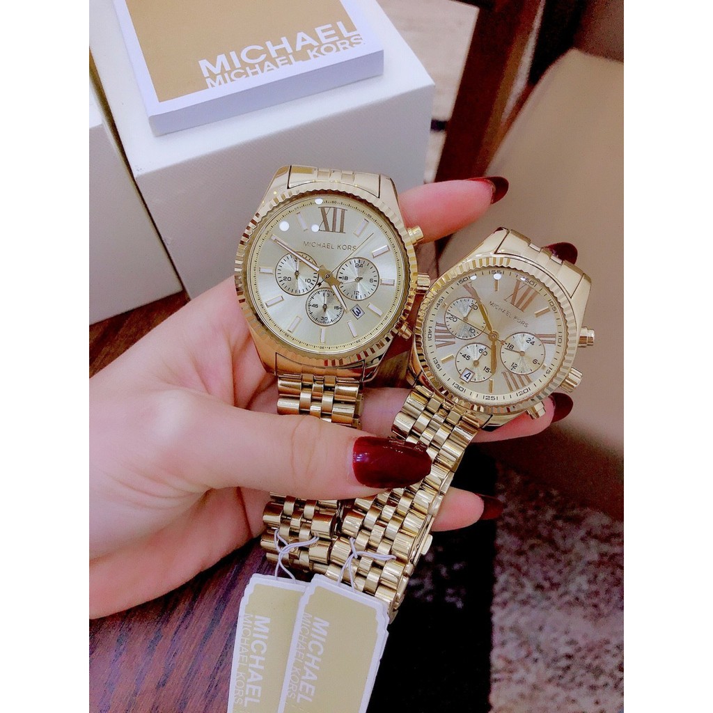 Đồng hồ cặp nam và nữ MICHAEL KORS FLEXINGTON_Dây thép không gỉ mạ PVD