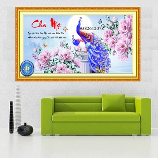 100*55cm Tranh đính đá Cha mẹ, Tranh đính đá Chưa đính VS043