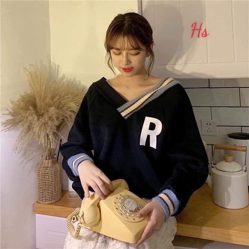 Áo thu đông nam nữ , áo sweater form rộng nam nữ dài tay phối chữ R 3 màu Freeship | BigBuy360 - bigbuy360.vn
