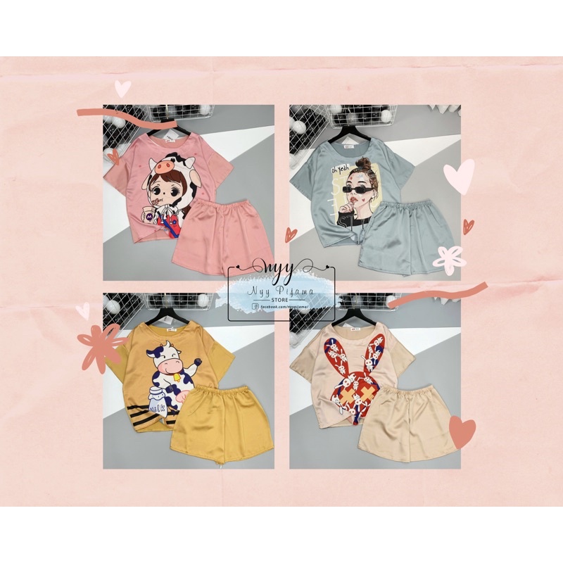 Đồ ngủ nữ - Đồ bộ Pijama đùi hoạ tiết 3D - Chất liệu Satin