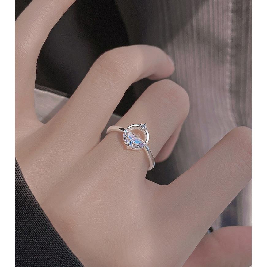(058) Nhẫn Đeo Tay Mặt Tròn Đơn Giản Đính Pha Lê Lấp Lánh ✨