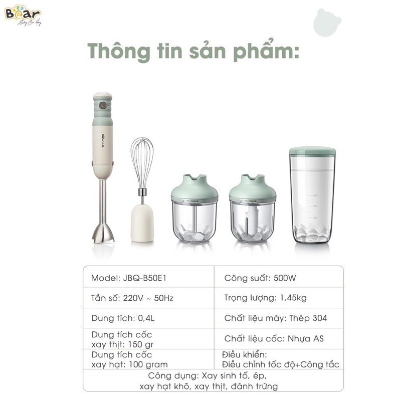 Bộ máy xay cầm tay đa năng chính hãng Bear JBQ - B50E1