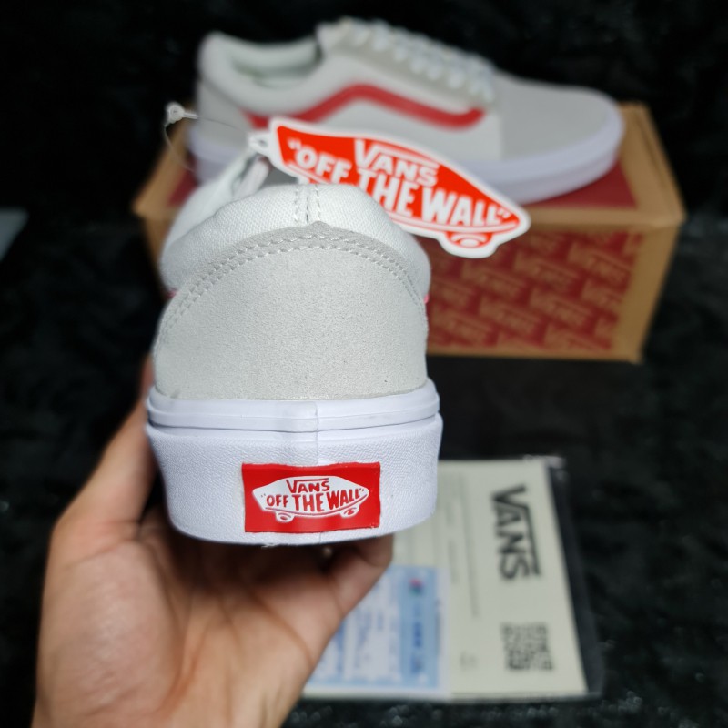 [Ảnh Thật + Video] Giày Thể Thao Vans Old Skool Trắng Sọc Đỏ || Vans Old Skool White Red