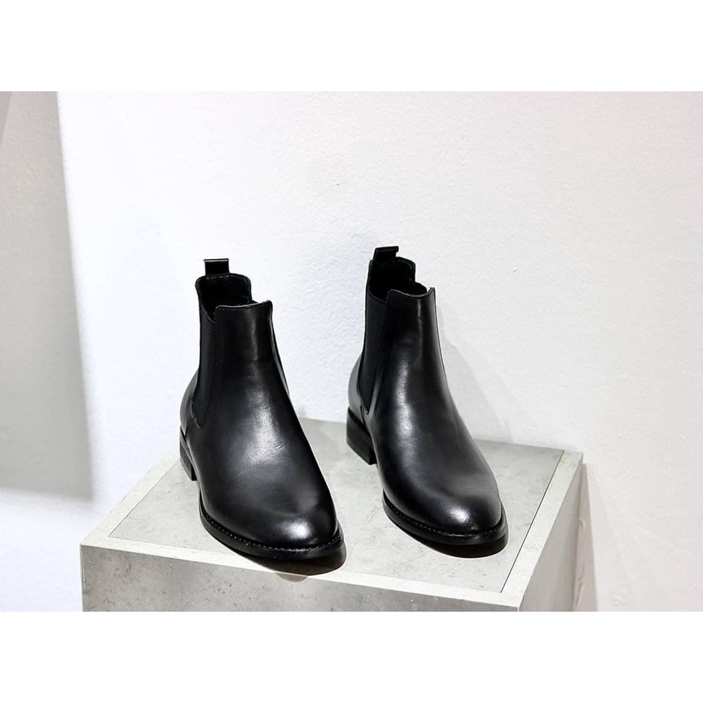 Giày (Bốt Nam) Chelsea Boots  Da Bò Đế Gỗ Cao 4cm BH 12 Tháng