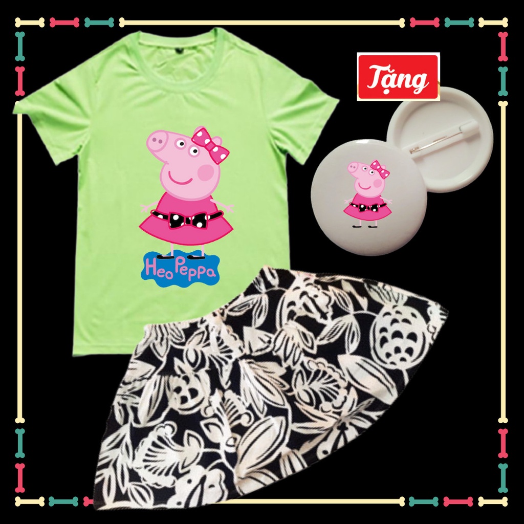Set Quần Váy cotton kết hợp Áo Heo Peppa dễ thương cho trẻ em-Tặng Huy Hep Peppa