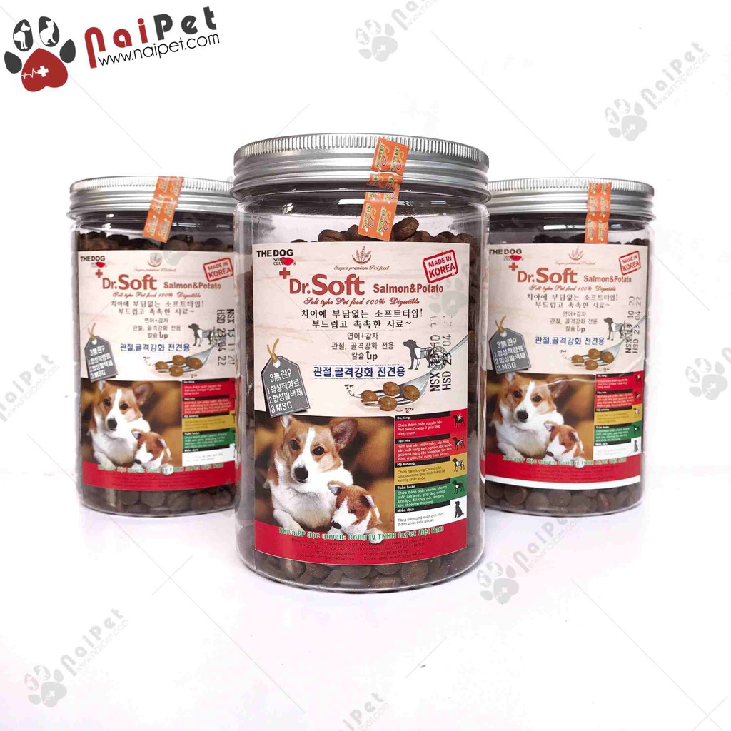 Thức Ăn Hạt Mềm Vị Cá Hồi Khoai Tây Dr.Soft Salmon &amp; Potato Hộp 400g
