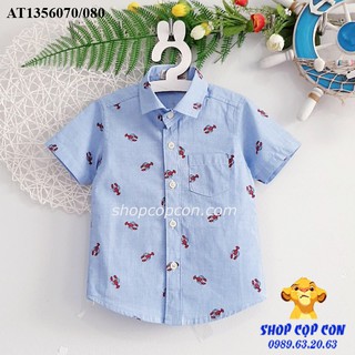 Áo sơ mi tay ngắn họa tiết đỏ cho bé trai từ 10-44kg