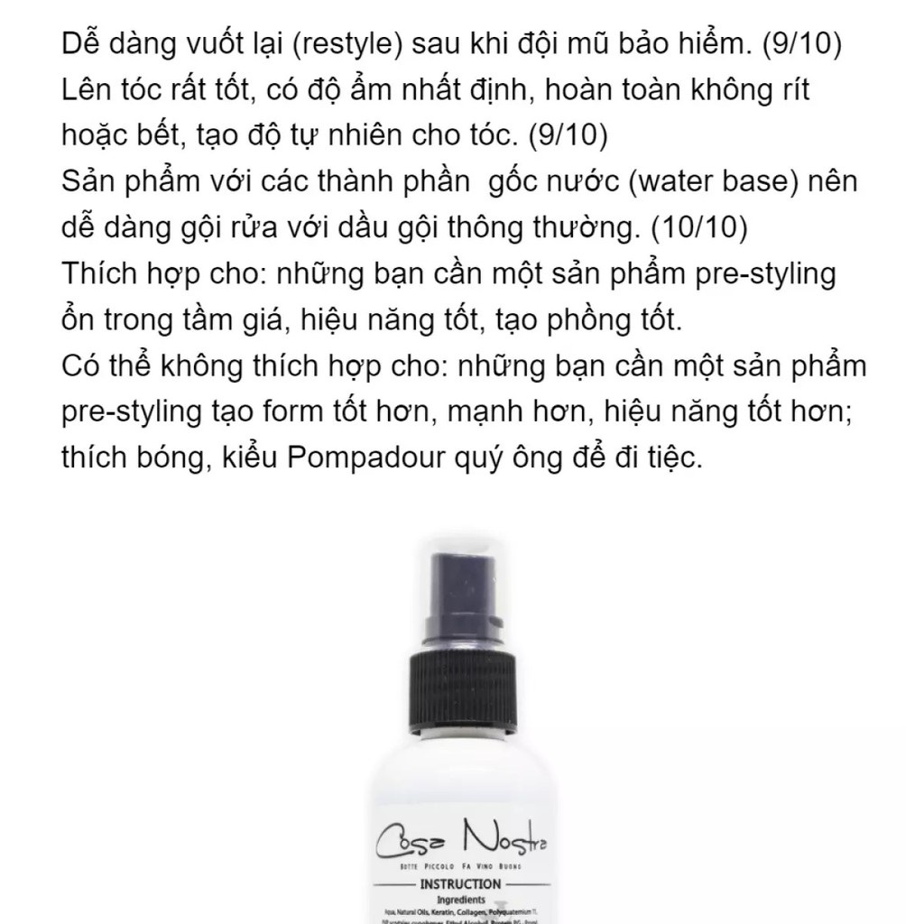 [TEM CHỐNG GIẢ] Xịt dưỡng tóc tạo phồng COSA NOSTRA Pre-Styling 100ML