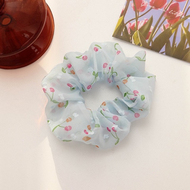 Dây cột tóc vải Scrunchies họa tiết quả Anh Đào