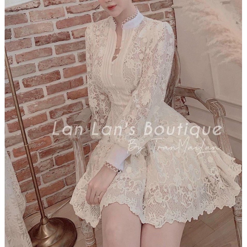 Đầm ren nude cổ trụ- có clip