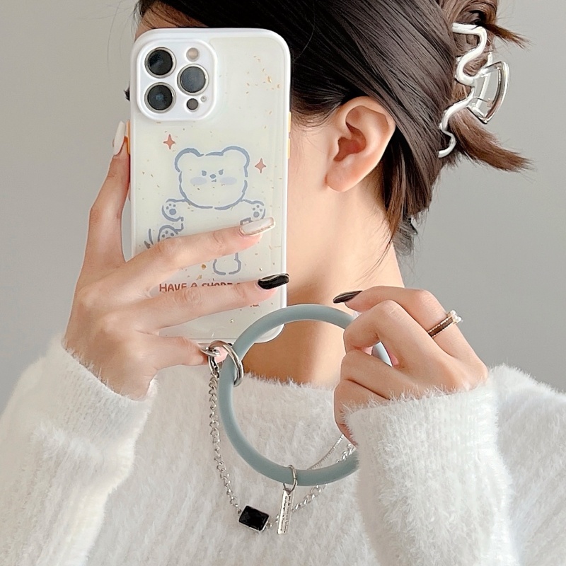 Ốp Điện Thoại Silicon Họa Tiết Chú Gấu Kèm Vòng Đeo Tay Cho iPhone 13 12 11 Pro Max Xs XR X Xs Max