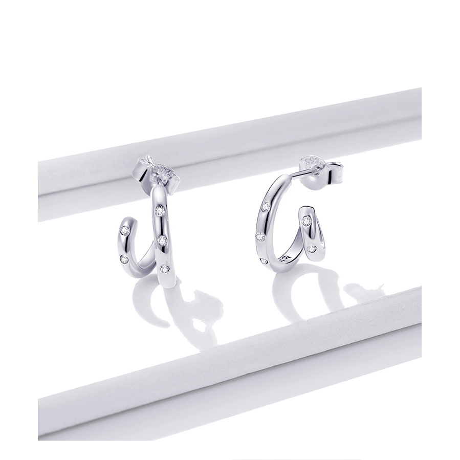 Khuyên Tai Bamoer BSE494 Làm Từ Bạc Thật 925 Đính Đá Zircon Thời Trang Cho Nữ