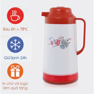 Phích giữ nhiệt Rạng Đông 1 lít RD 1040 TS1  nút ấn linh hoạt, hoa văn in ofset. Sử dụng pha trà..giữ nóng và lạnh