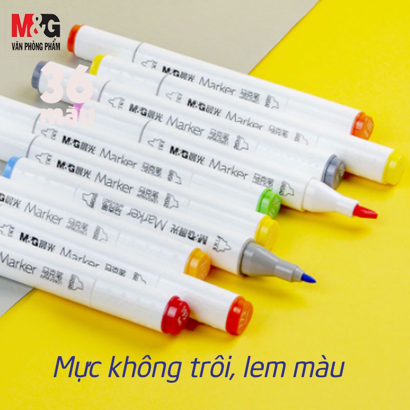 Bút màu marker 2 đầu cao cấp M&amp;G APMV0901/APMV0902/APMV0903/APMV0904- loại 24 màu/36m/48m/60m  có 2 đầu nắp có số