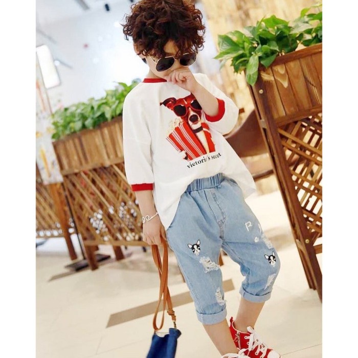 Mã0x-78 ✔Tin tưởng sự tin cậy✔ Set Áo Thun + Quần Jean denim Cho Bé Trai