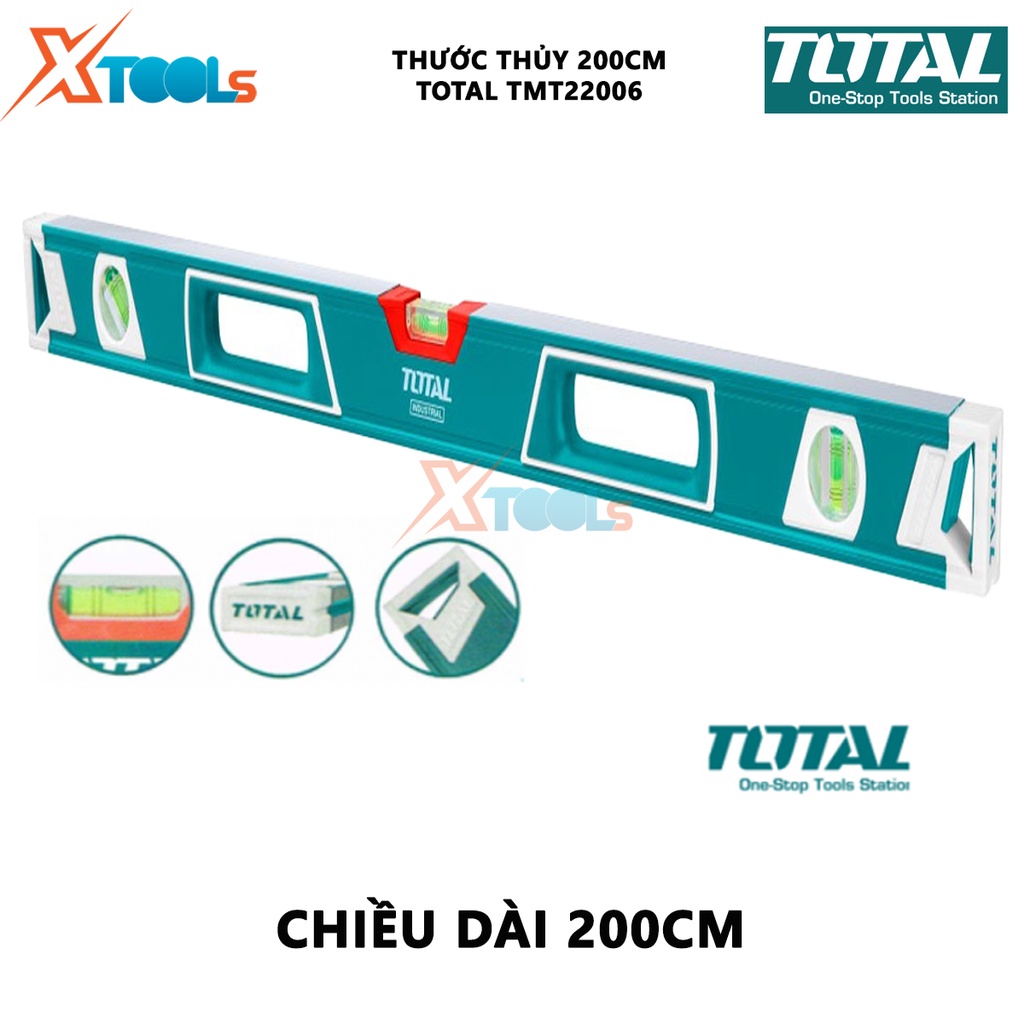 Thước thủy TOTAL TMT22006 | thước nivo Chiều dài 200cm, Độ chính xác 0,5mm, Độ dày 1,5mm Khe hình chữ V để đo các vật th