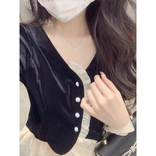 Sét áo nhung phối bèo mix chân váy voan tơ