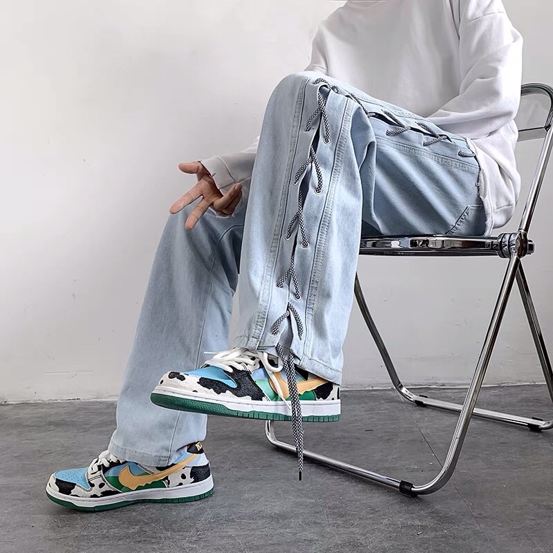 Quần bò jeans ống rộng đan dây eo chun hiphop Ulzzang siêu chất ❤️