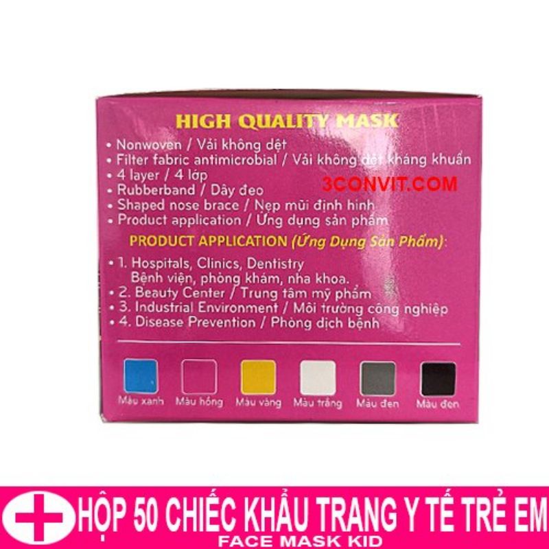 Hộp 50 chiếc khẩu trang y tế 4 lớp trẻ em