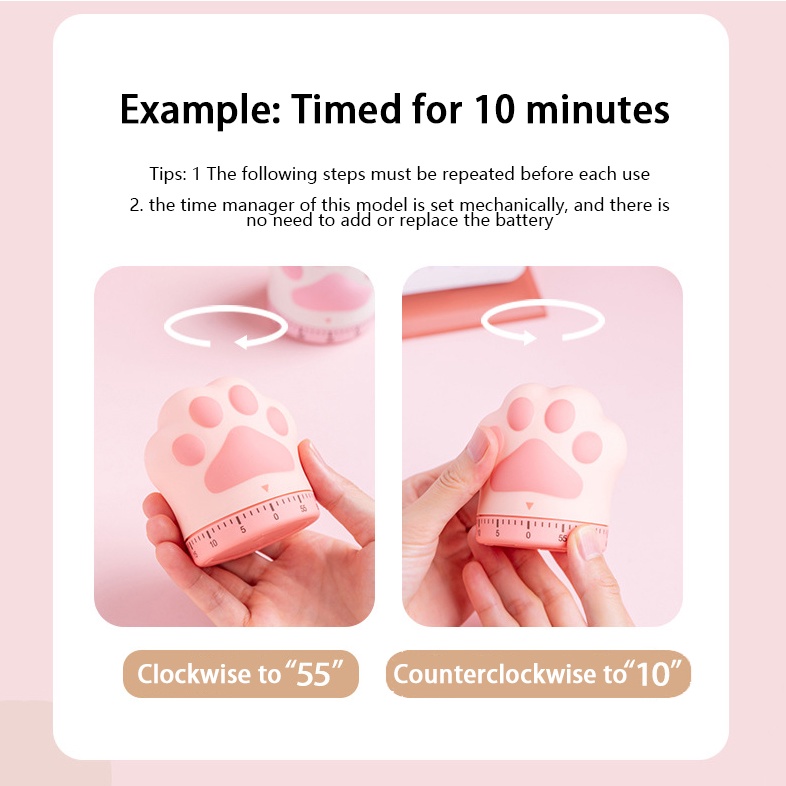 Đồng Hồ Hẹn Giờ 60 Phút Hình Dấu Chân Mèo Dễ Thương