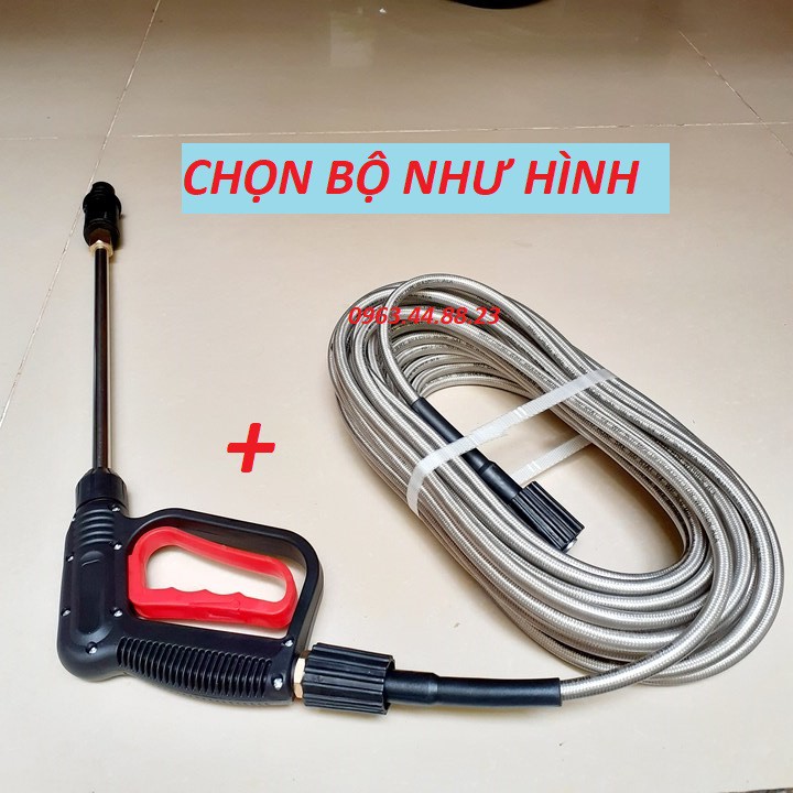 bộ súng xịt và dây rửa xe 10m-ren 14mm - súng cò đỏ dài+dây 10m