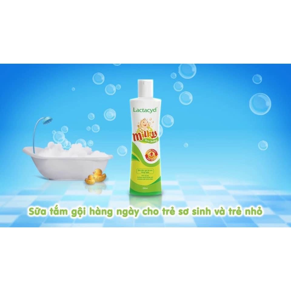 Sữa tắm gội cho bé Lactacyd Milky 250ml _ shop mẹ xíu