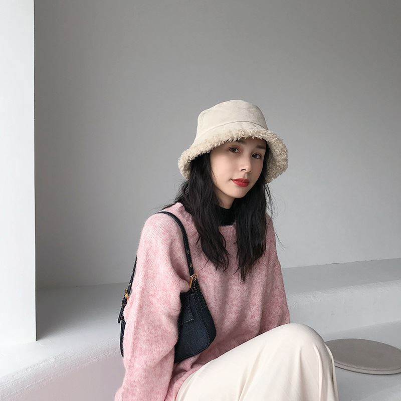 Nón Tai Bèo Vải Len Lông Cừu Màu Trơn Kiểu Hàn Quốc Dễ Thương Cho Nữ