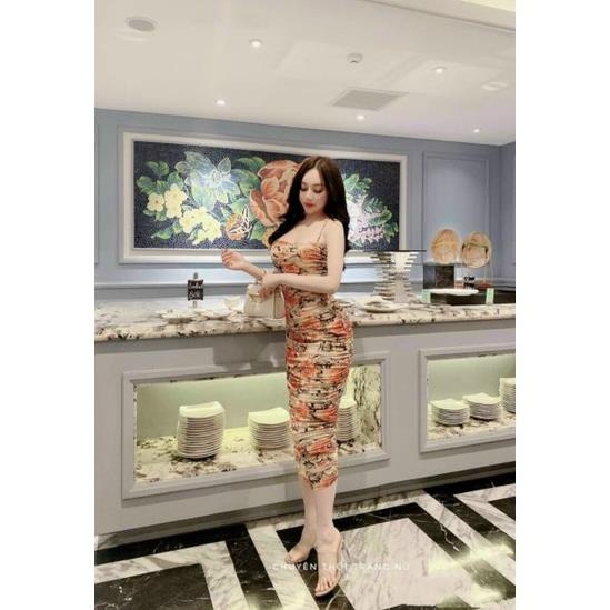 TBO-Video ảnh thật, đầm body tay dài in hoa có mút ngực thun dẻo kts họa tiết cực xinh thời trang TASA