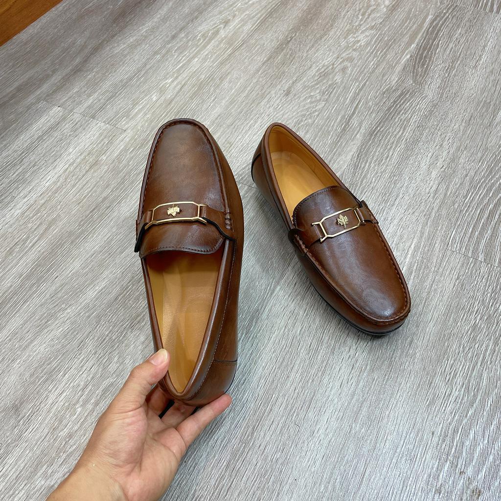 Giày lười da nam công sở màu nâu da sit đế cao su giày mọi da nam khâu viền khâu đế