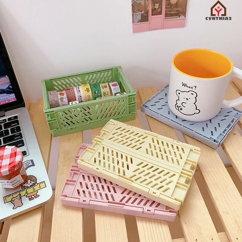 Giỏ Nhựa Đựng Đồ Dùng / Mỹ Phẩm Để Bàn Có Thể Gấp Gọn Tiện Dụng Cynt2
