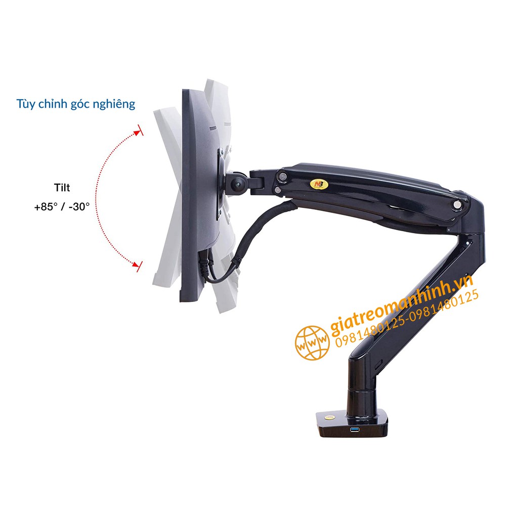 Giá Treo Màn Hình NB-F100A Tải Trọng 12 Kg / Tương Thích Màn 27-34 Inch (Upto 40 Inch) - Lắp Đặt Kẹp Bàn &amp; Vít Xuyên Bàn