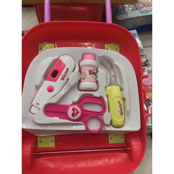 Bộ đồ chơi Bác Sĩ vali kéo màu xanh và hồng có pin cho bé