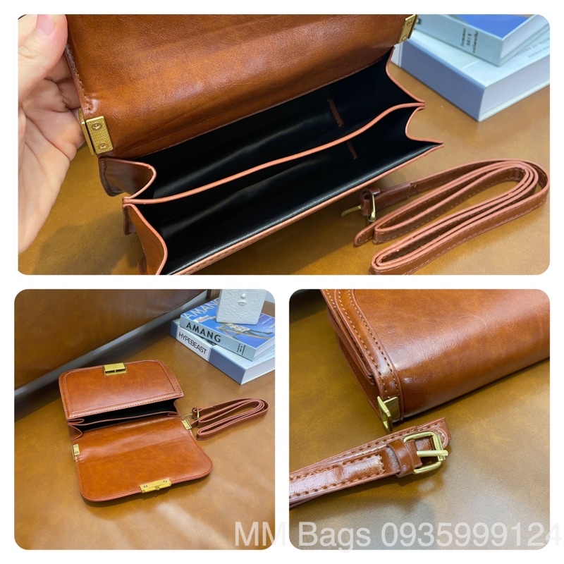 Túi đeo chéo nữ CNK VINTAGE nắp sọc phím đàn da xịn đẹp