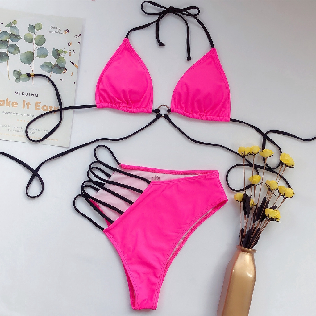 Set đồ bơi bikini 2 mảnh vòng dây bất đối xứng quyến rũ đi biển kỳ nghỉ mùa hè cho nữ
