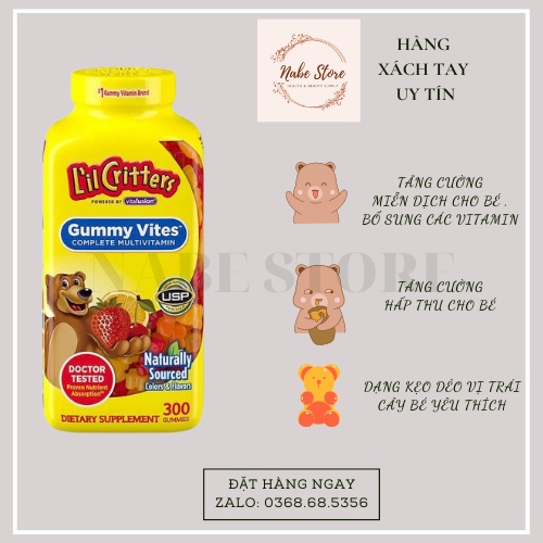 Kẹo dẻo gấu tăng vitamin Gummy Vites - L'IL CRITTERS (Mỹ) cho bé (màu xanh dương)