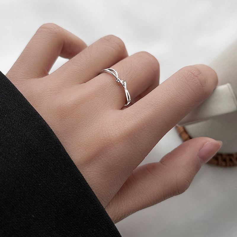 flowersqueen Nhẫn Hở Hoạ Tiết Hình Học Màu Bạc Thời Trang