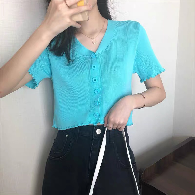 Áo croptop dưới 55kg tabistore - 6 cúc CUỐN BIÊN