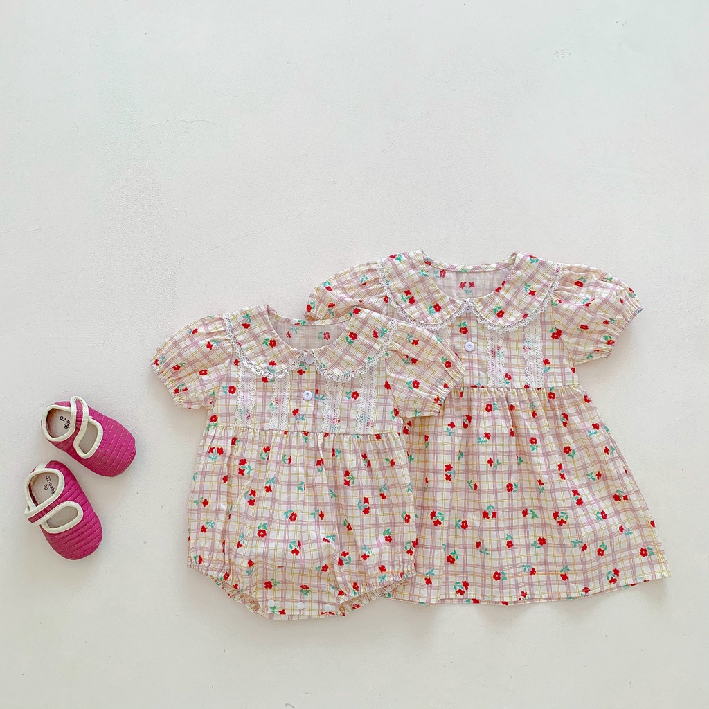 Bộ Áo Liền Quần Tay Ngắn/Đầm In Hoa Thời Trang Cho Bé Gái