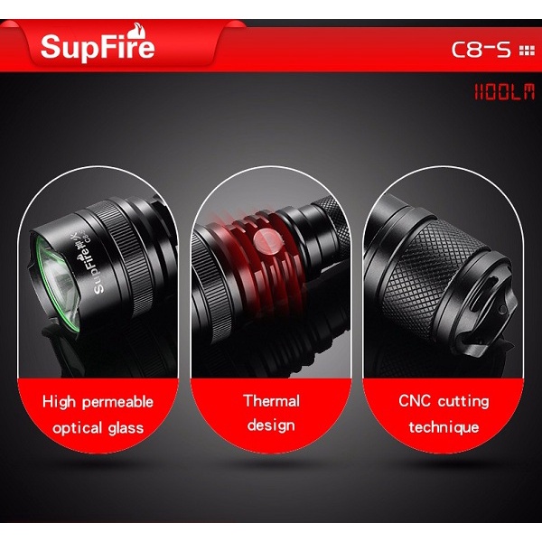 Đèn pin SupFire C8-S, siêu sáng, đa năng, tiện ích, siêu bền