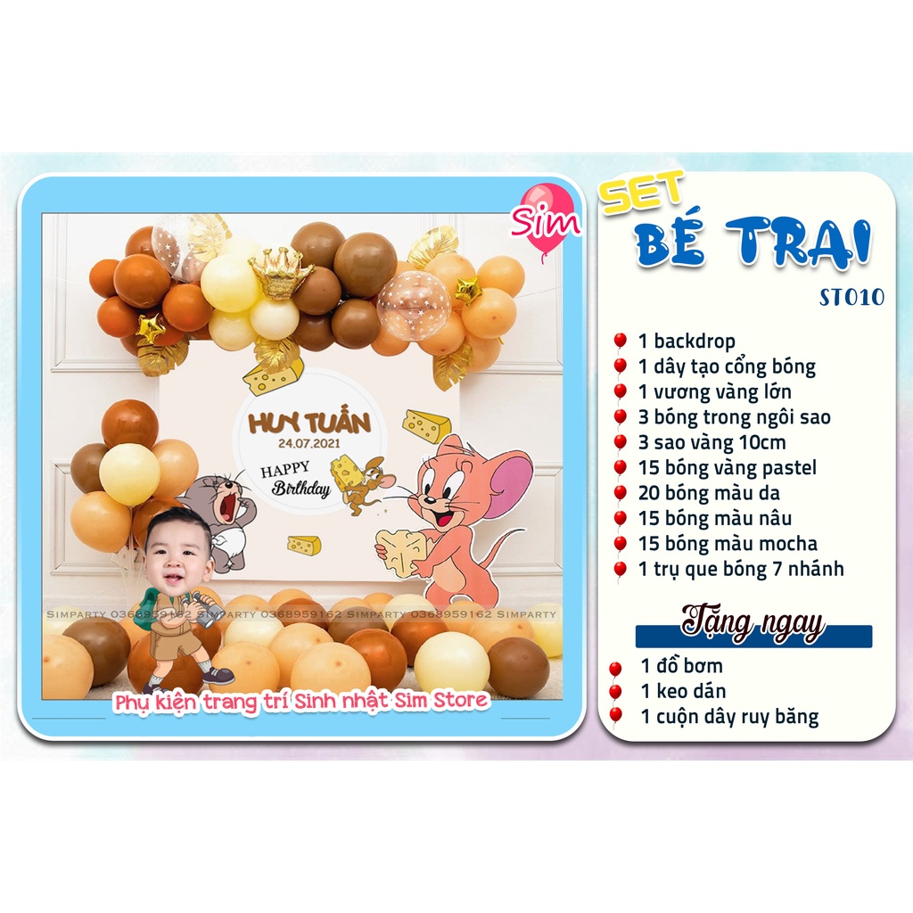 Set trang trí sinh nhật, trang trí thôi nôi, đầy tháng bé trai bé gái hot trend siêu dễ thương trọn bộ đầy đủ Simparty