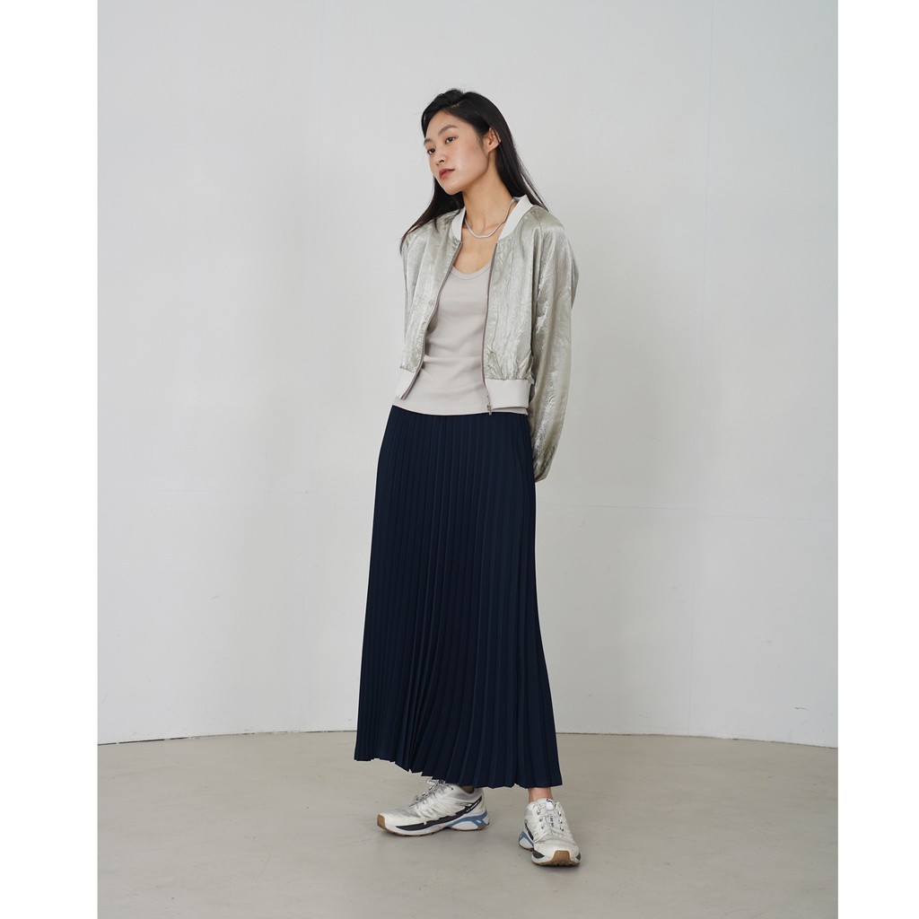 [gwilee] navy pleats maxi skirt - chân váy xếp li dài maxi màu xanh navy