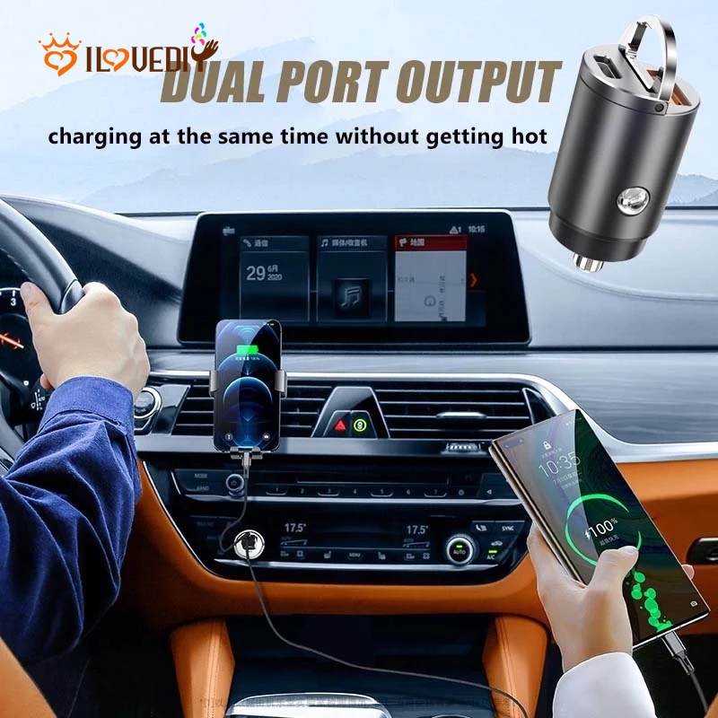 Tẩu Sạc Nhanh Mini Hai Cổng Usb 30W PD+QC/PD 4.0 3.0 Cho Xe Hơi