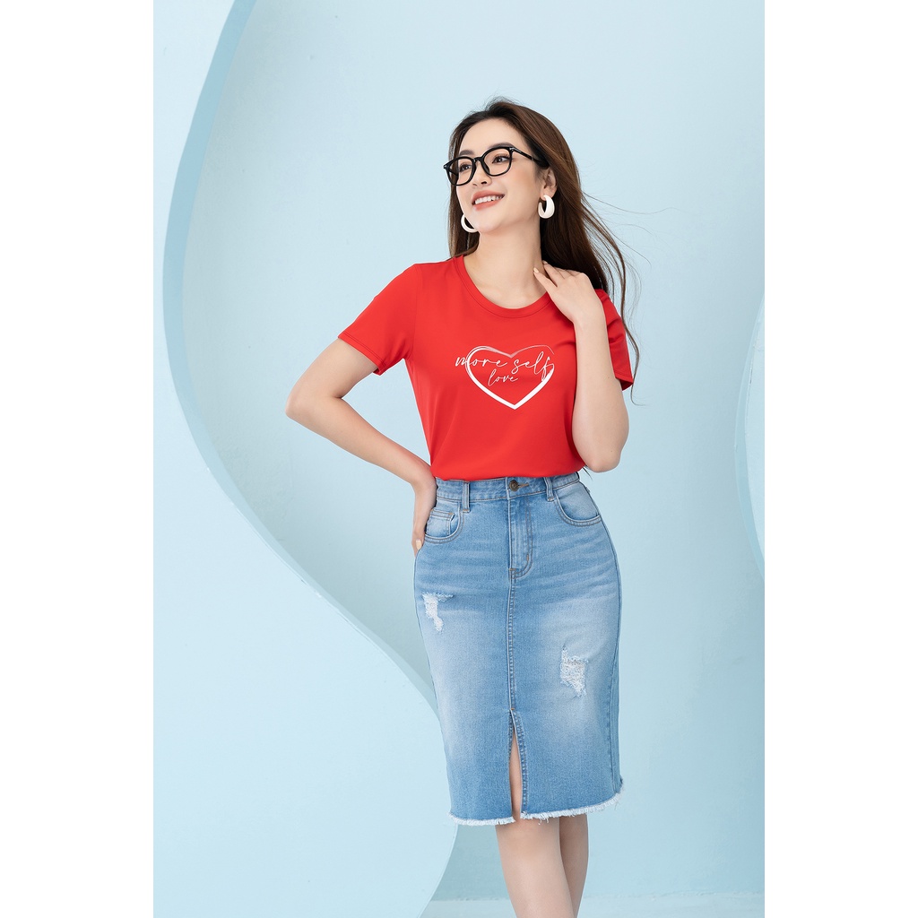 Áo phông in hình tim chất liệu Cotton Compact LOZA PT402046