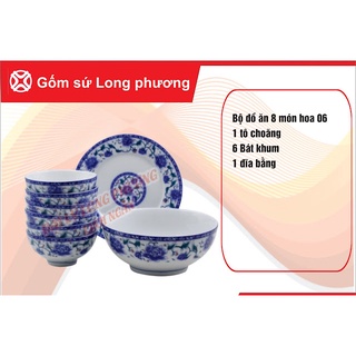 Combo bát cơm hoa 06 xanh đậm Sứ Long Phương